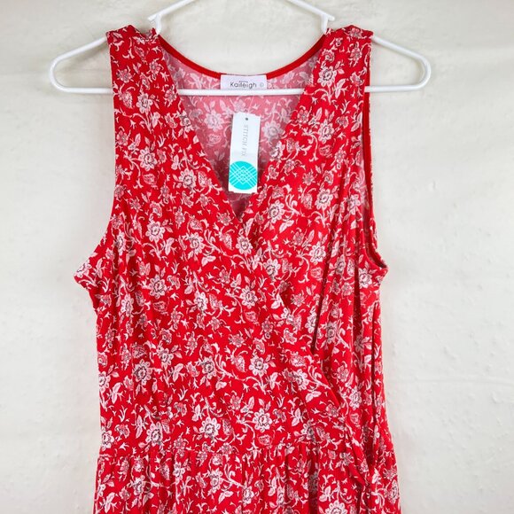 NWT Kaileigh Stitch Fix Sz L Delaney Red White Floral Wide Leg Crop Jumpsuit - Picture 3 of 10